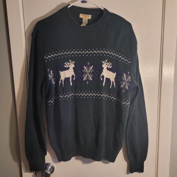 VNTG 90s Dockers Mens Sweater Pullover M Cotton Knit Reindeer Snowflake Holiday - Picture 1 of 8